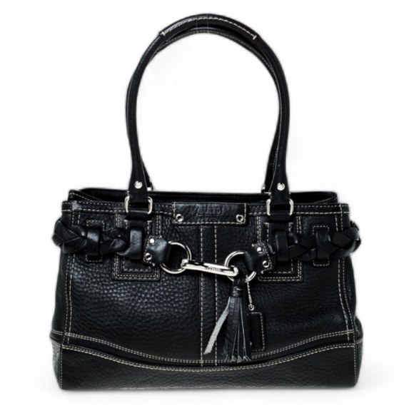 Coach Handbags - COACH HAMPTONS BRAIDED SATCHEL Black Pebbled Leather, silver-tone hardware EUC